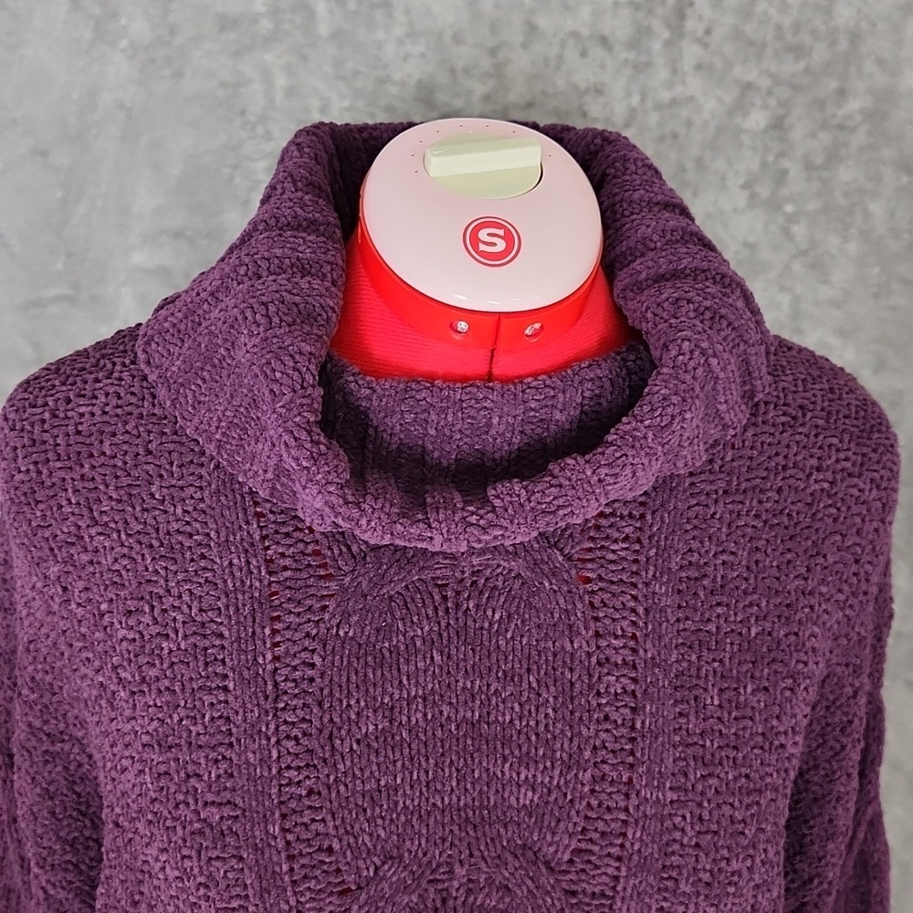 Seven7 Chunky Knit Sweater Women’s Small Purple Turtleneck Cable Knit Cozy - Picture 5 of 12